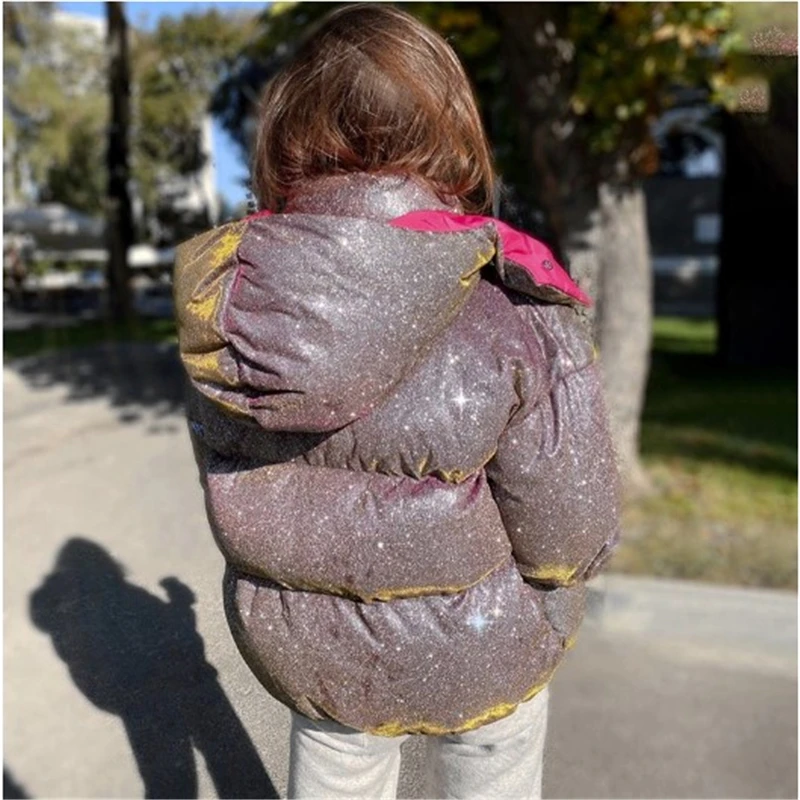 

VS&LLWQ Glitter Reflective Parka Jackets Streetwear Warm Women's 2020 Winter Removable Hooded Thick Coats Casual Punk Overcoat