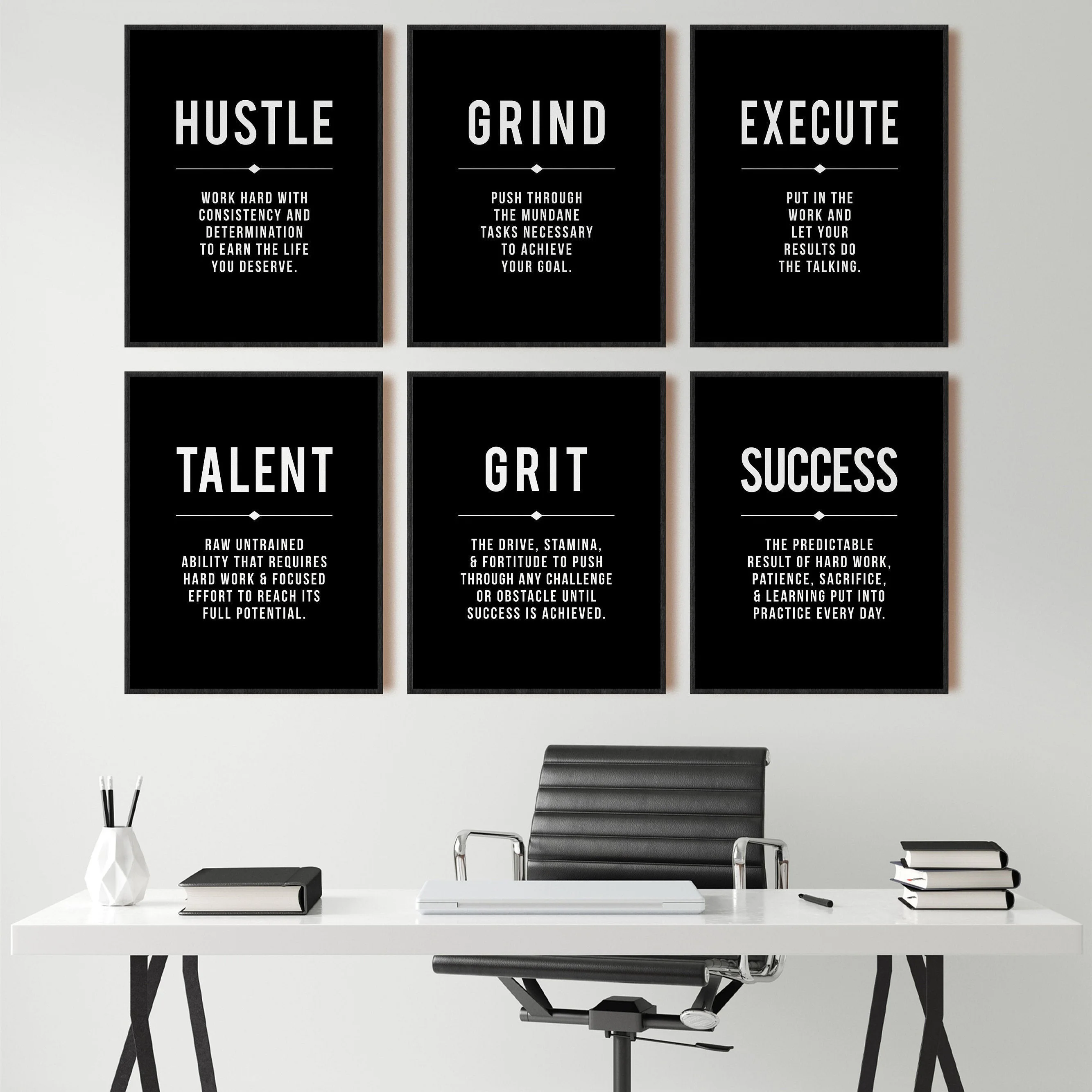

Hustle Success Inspirational Posters and Prints Office Decor Modern Art Entrepreneur Motivation Canvas Painting Pictures Frame