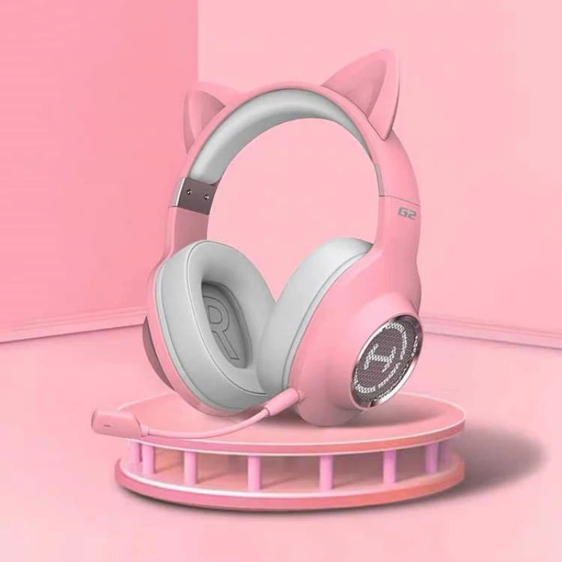 

Edifier Hecate G2 headset pink cat ears headphone Esports game headset USB cable girl lovely headset