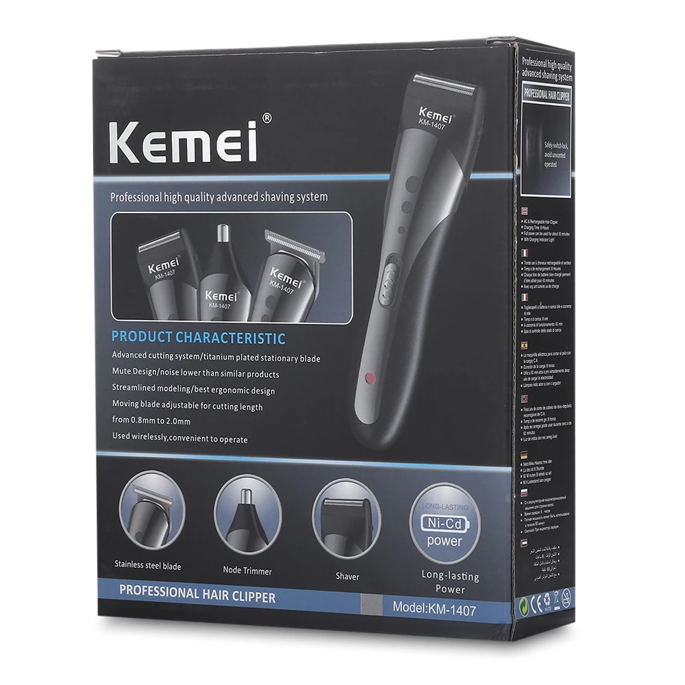 

Kemei-1407 3 In 1 Professional High Quality Hair Clipper Trimmer Shaver Advanged Shaving System Hair Cutting With 4 Combs