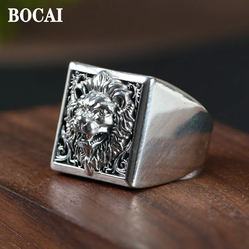 BOCAI-Anillo de plata de primera ley con forma de León para hombre, sortija, plata esterlina 925, Rey León, regalo de vacaciones