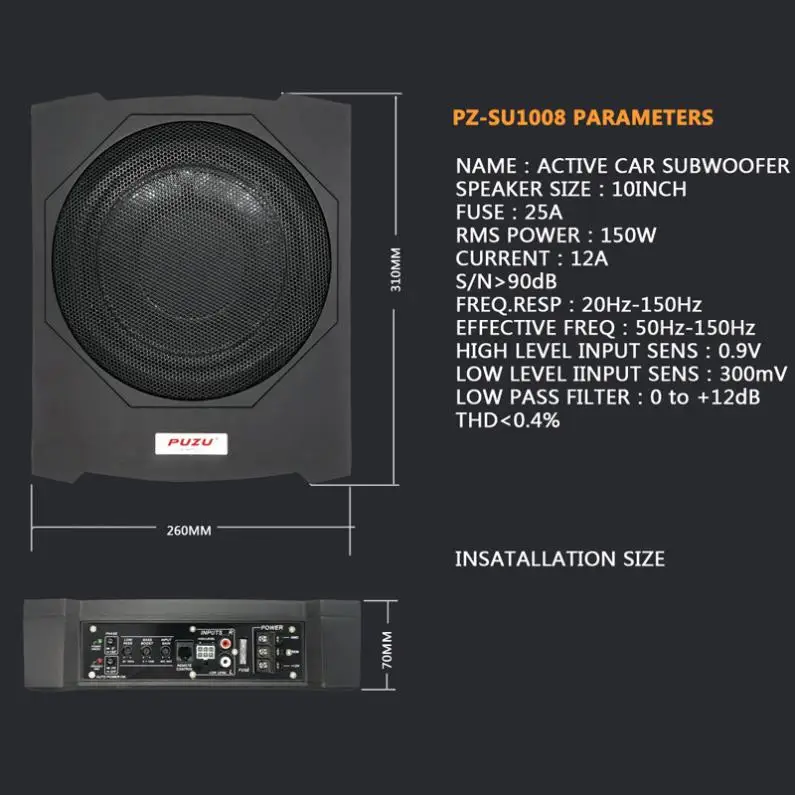 Универсальный литой алюминиевый фюзеляж тонкий 10 дюймов 600 Вт Тонкий под сиденье