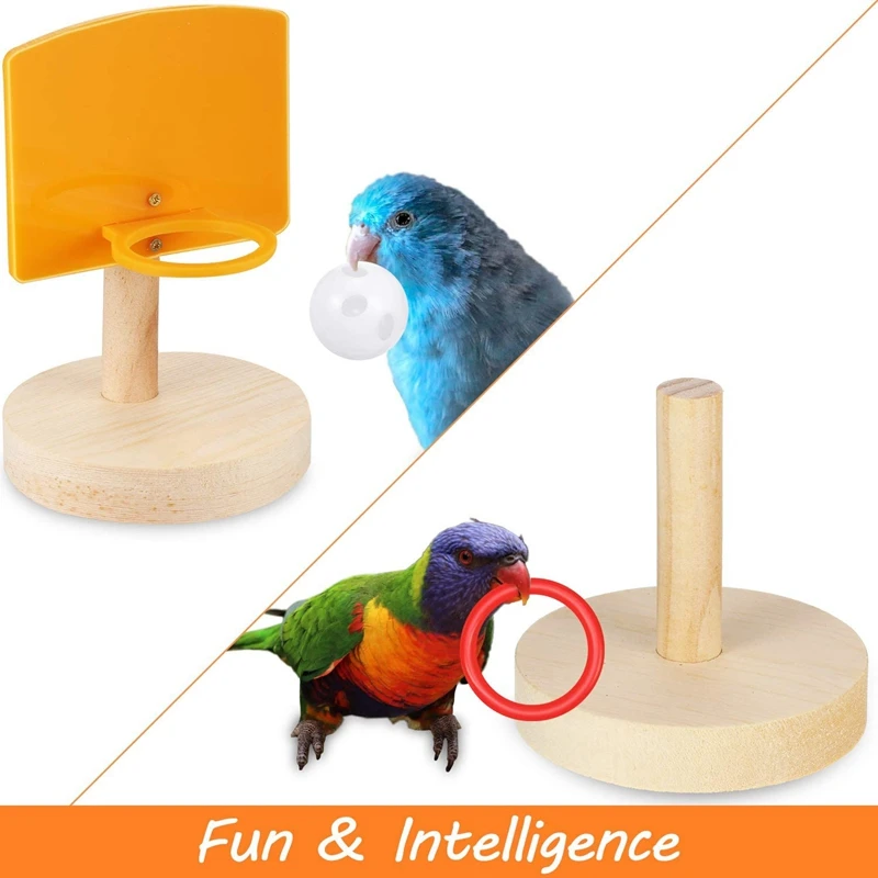 

4-Piece Bird Training Toy Set, Including Shopping Cart Basketball Stacking Ring Toy Skateboard Parrot Intellectual Toy