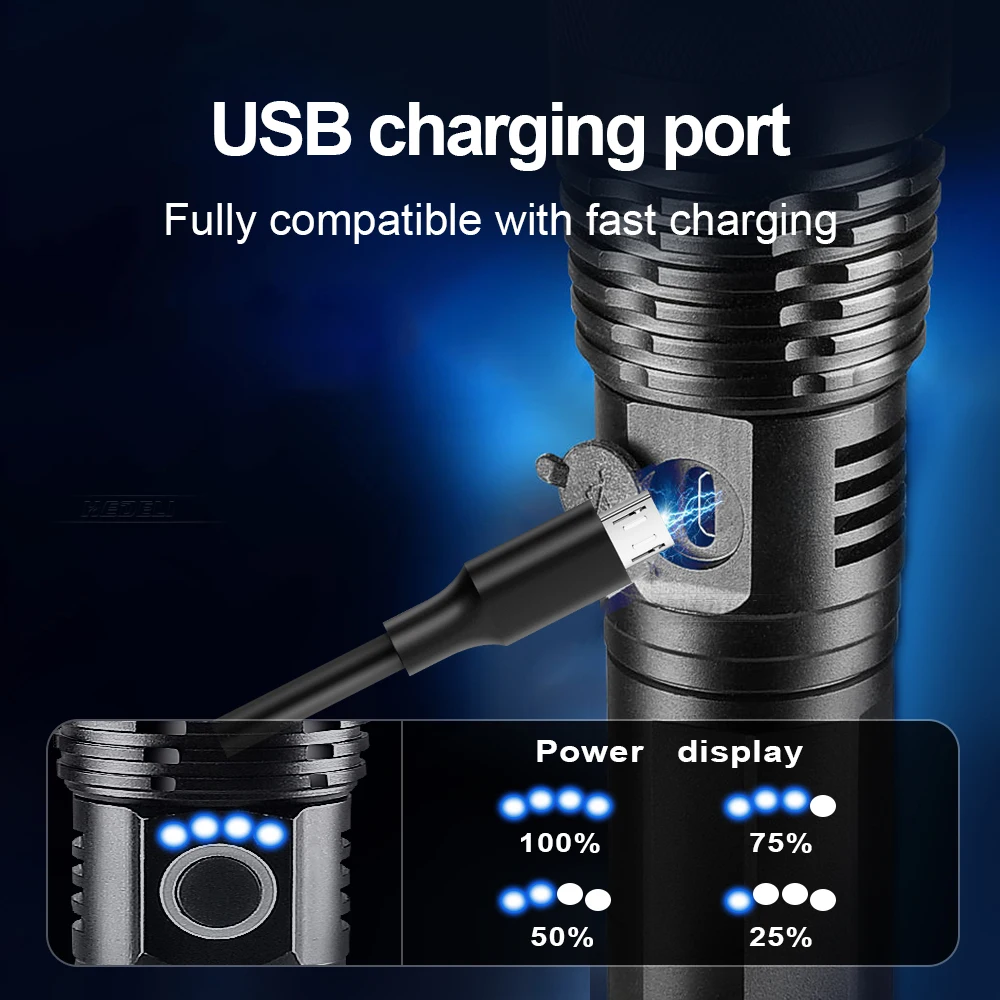 구매 XHP50 높은 전원 Led 손전등 Usb 마이크로 충전식 토치 텔레스코픽 줌 손전등 전술 손전등 야외 조명