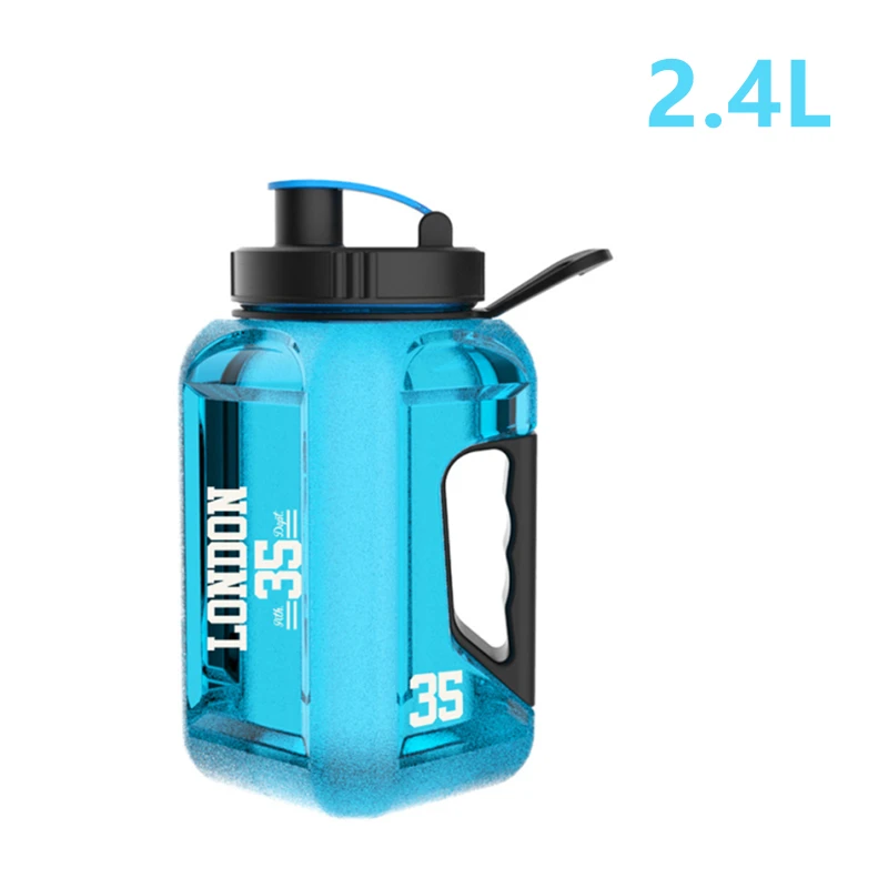 

2.4L Large Water Bottle Blue Sports Kettle With Handle Protable Leakproof Straight Drinking Cup Outdoor Fitness Jug BPA Free