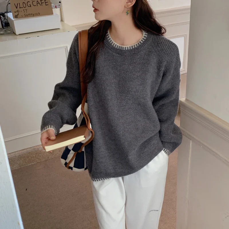 

Alien Kitty Korean O-Neck Knitted Tops Full Sleeve Ladies Sweaters 2021 New Autumn Winter Loose Casual Female Fashion Eleagnt