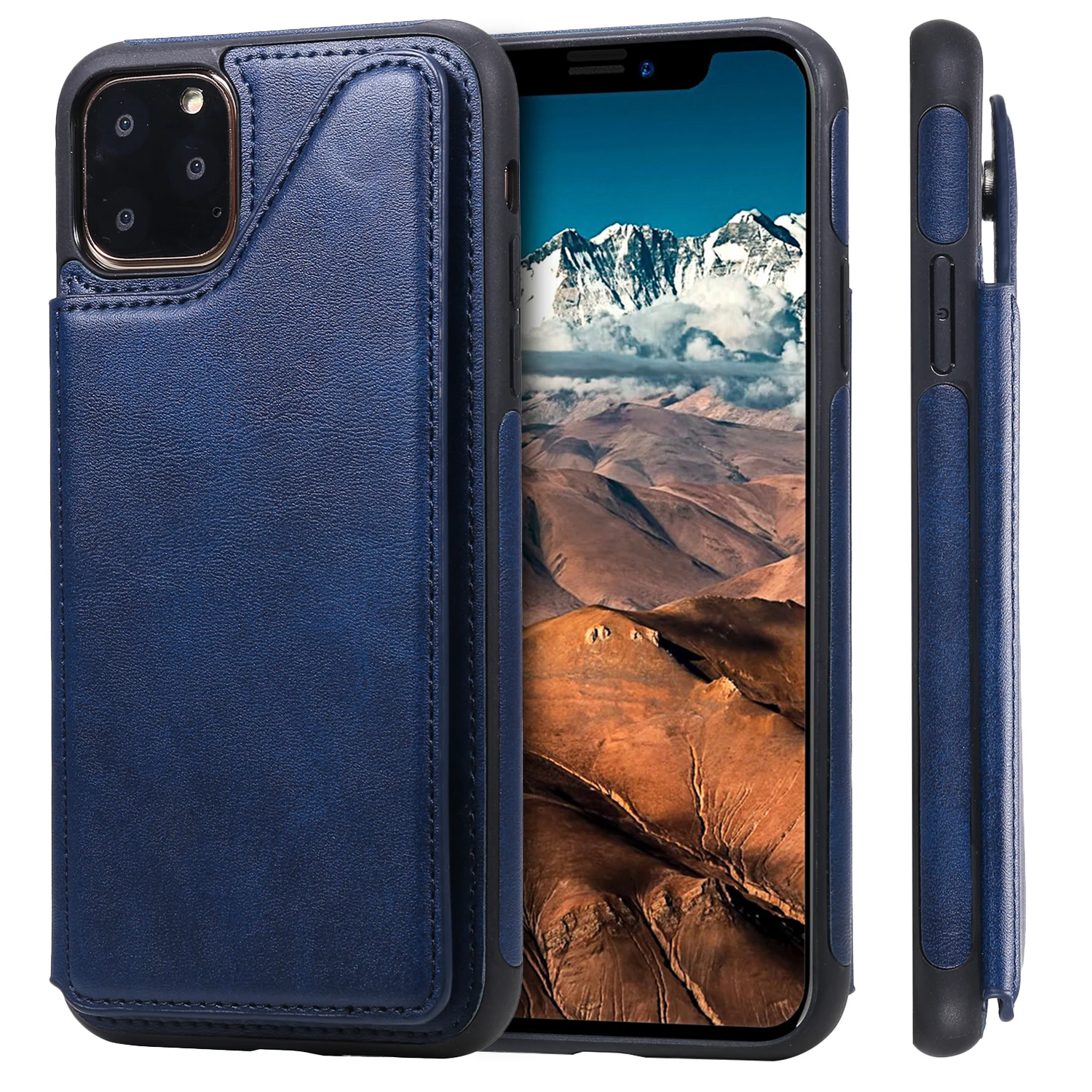 Ретро Чехол из искусственной кожи чехол для IPhone 11 Pro X Xr XS Max слот для карт держатель для samsung S10E S9 S10 Plus 5G Note 9 10 задняя крышка - Цвет: Синий