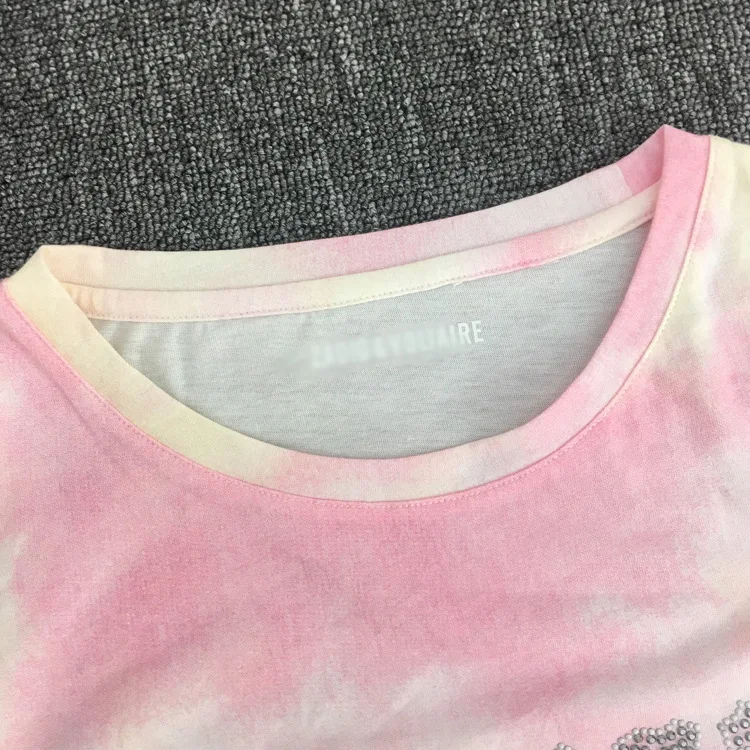 Женская футболка с принтом «Tie-dye», Женская хлопковая футболка с надписью «Hot Drilling LOVE», женская одежда с коротким рукавом и градиентом