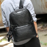 luxury design woven backpack men fashion business laptop bag mens backpack travel high capacity backbag male pu leather bags