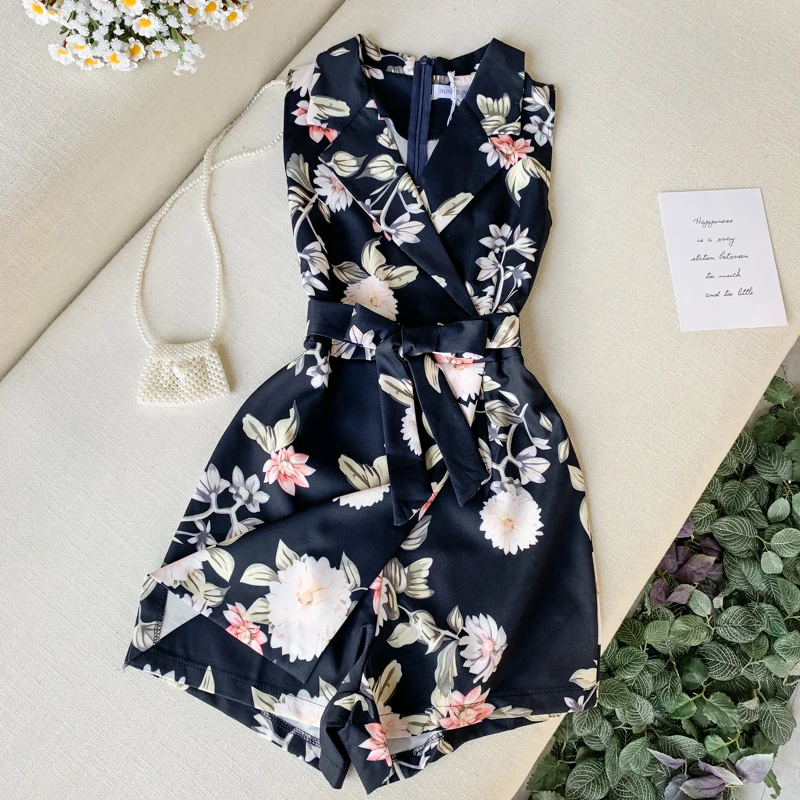 

Summer Shorts Playsuit Women Slim Bodycon Romper 2020 Fashion Floral Printed With Belt V-neck Boho Beach Bodysuit Overalls Femme