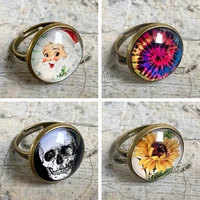 time stones skull cabochon button stone adjustable rings tie dyed design custom women jewelry girl gift