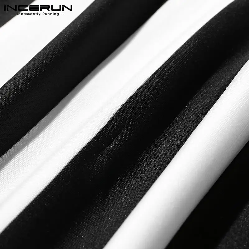 Fashionable All-match Simple Men's Onesies Black&white Stripes Sleeveless Pants Suspender Trousers Casual Style Jumpsuits S-5XL