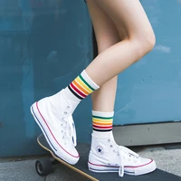 autumn and winter new street rainbow pinstripe black white pure dip girl socks college style women in the stockings