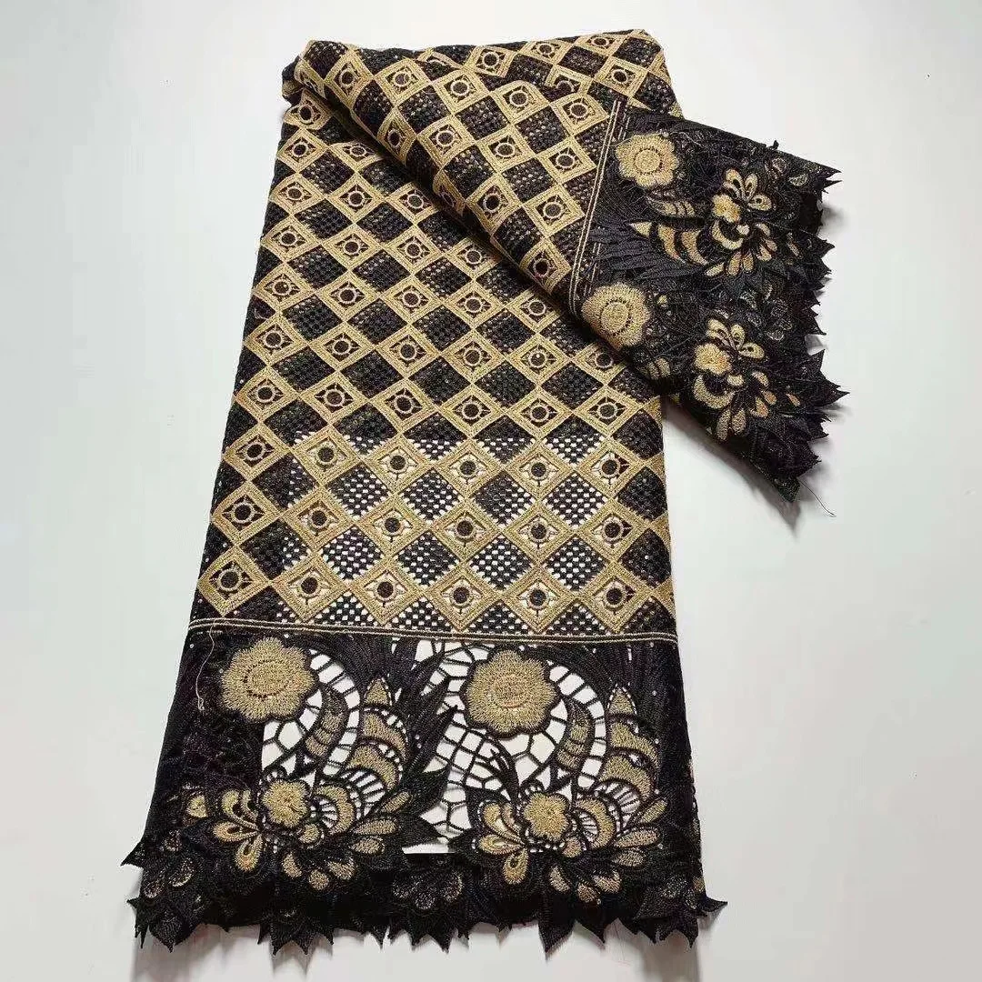 

New 5 Yards Black Hollow Out African Lace Fabric 2021 Guipure Cord Lace French Lace Nigerian Lace Water Souble For Party Dress
