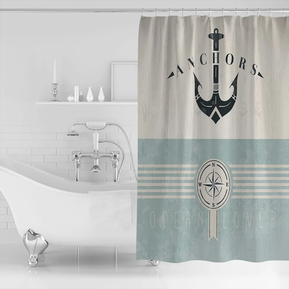 Занавеска для душа с морским якорем морской тематикой антикварная бежевая