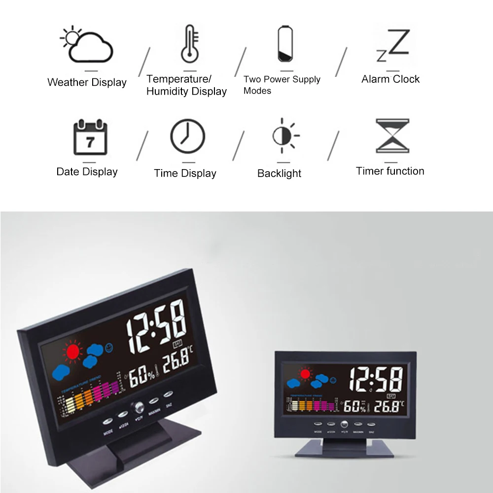 

Snooze Function Led Alarm Clock Sound Control Electronic Clock Backlight LCD Digital Clock with DateTemperature Display