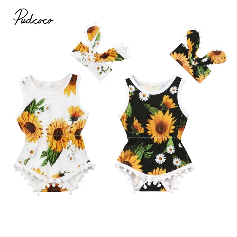 2019 летняя одежда для малышей Одежда маленьких девочек боди с подсолнухами