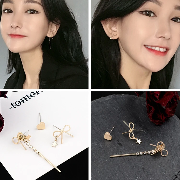 Новинка 2019 корейские серьги со звездами и кристаллами гвоздики с бантом для