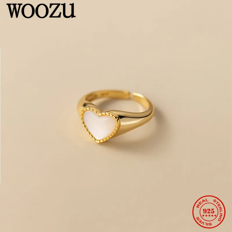 

WOOZU Minimalist Chic Love Heart 925 Sterling Silver Opening Finger Ring For Women Personality Romantic Anniversary Jewelry Gift