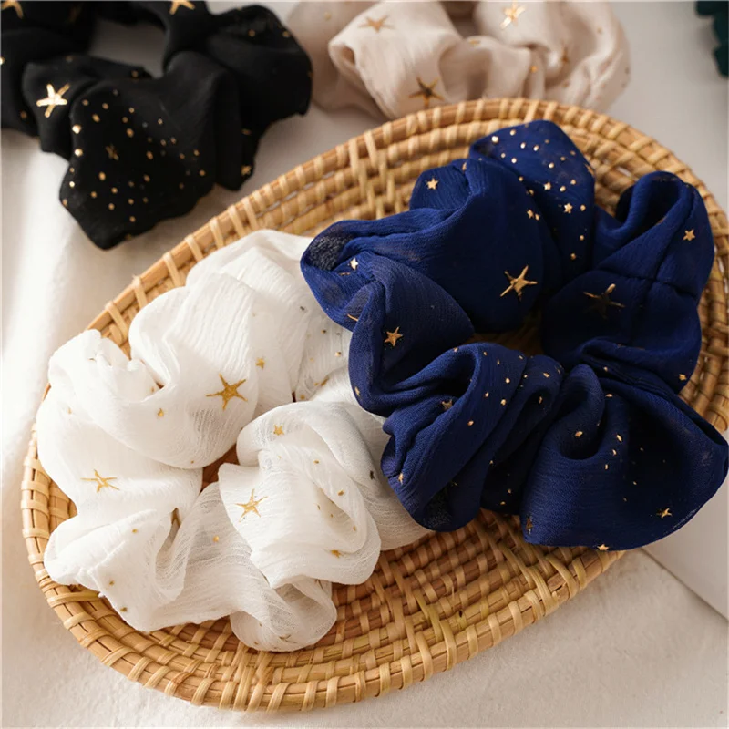 

Korea Sweet Star Moon Hair Band For Girls Fashion Ponytail Holder For Hair Accessories Women Chiffon Elastic Hair Tie Scrunchies