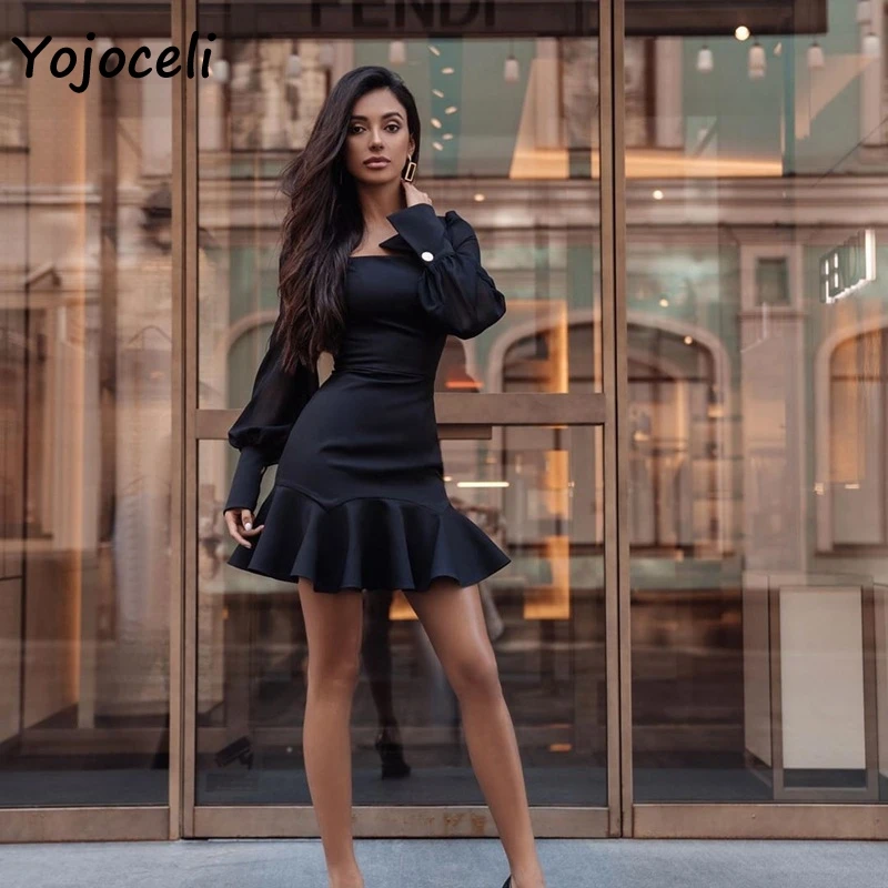 Женское мини платье Yojoceli облегающее Русалка с длинным рукавом и квадратным