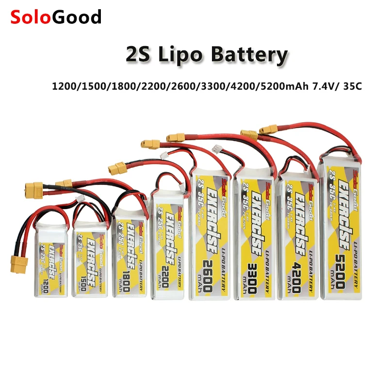 

Lipo 2S Battery 7.4V 1200mAh 1500mAh 1800mAh 2200mAh 25C 2600mAh 3000mAh 4200mAh 5200mAh 35C Lipo Battery with XT60 Plug