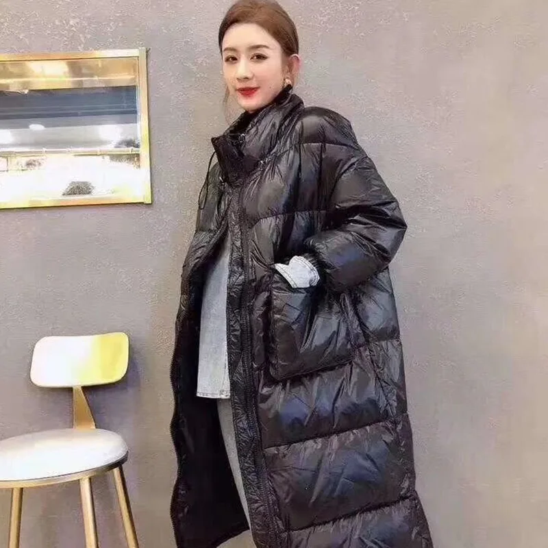 Модный брендовый женский пуховик популярный длинный на белом утином пуху