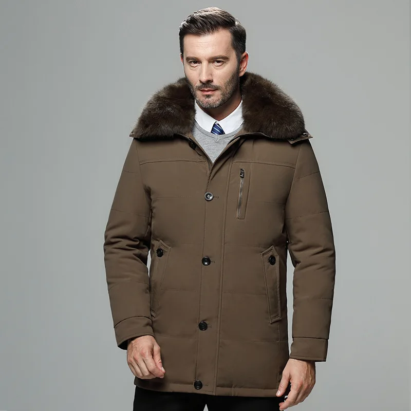 Мужские зимние куртки Толстая теплая белая куртка на утином пуху русская зимняя