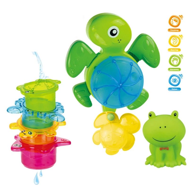

Turtle Stacking Cup Educational Baby Bath Toys Folding Tower Summer Water Windmill Stack Cups Bathtub Toy Set for Kids