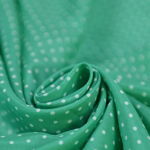 Смешанная шелково хлопковая ткань мини в белый горошек с зеленым низом SCT454|Ткань|