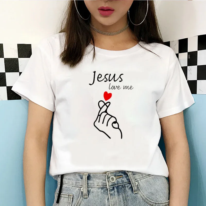 

Jesus Love Me Unique Print Harajuku T Shirt Women 2021 New Arrival Tee O-neck Short Sleeve Tops Female Vogue Streetwear