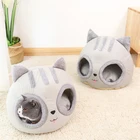 Плюшевая кровать для кошек, глубокий спальный домик в стиле головы кошки, мягкая теплая корзина для кошек и собак с ковриком, аксессуары для домашних животных