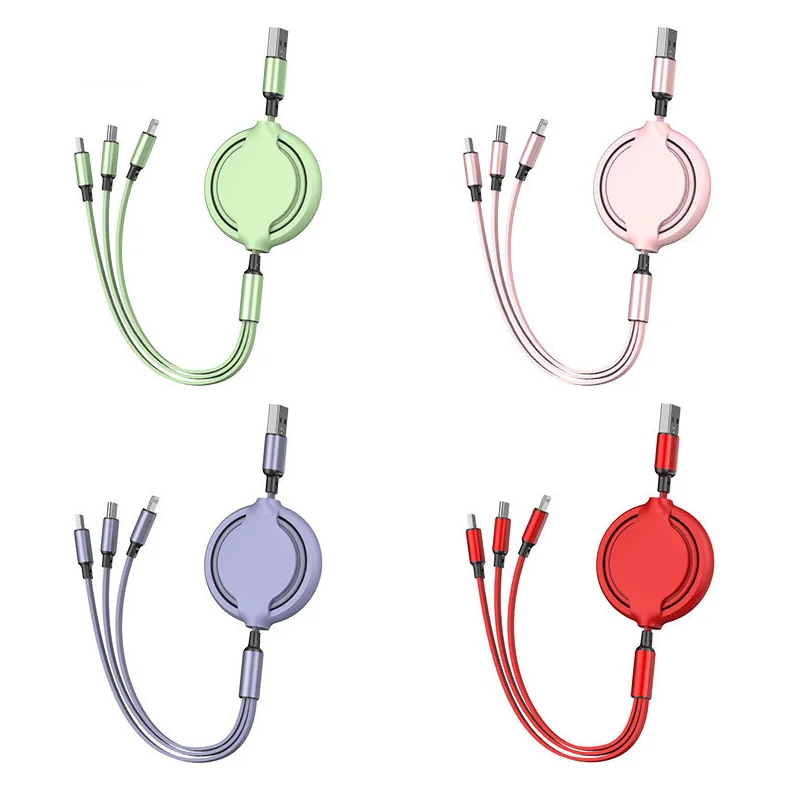 

5 шт./лот 1,2 м Выдвижной USB-кабель 3 в 1 Type C Micro USB кабель для быстрой зарядки Шнур зарядное устройство для смартфона