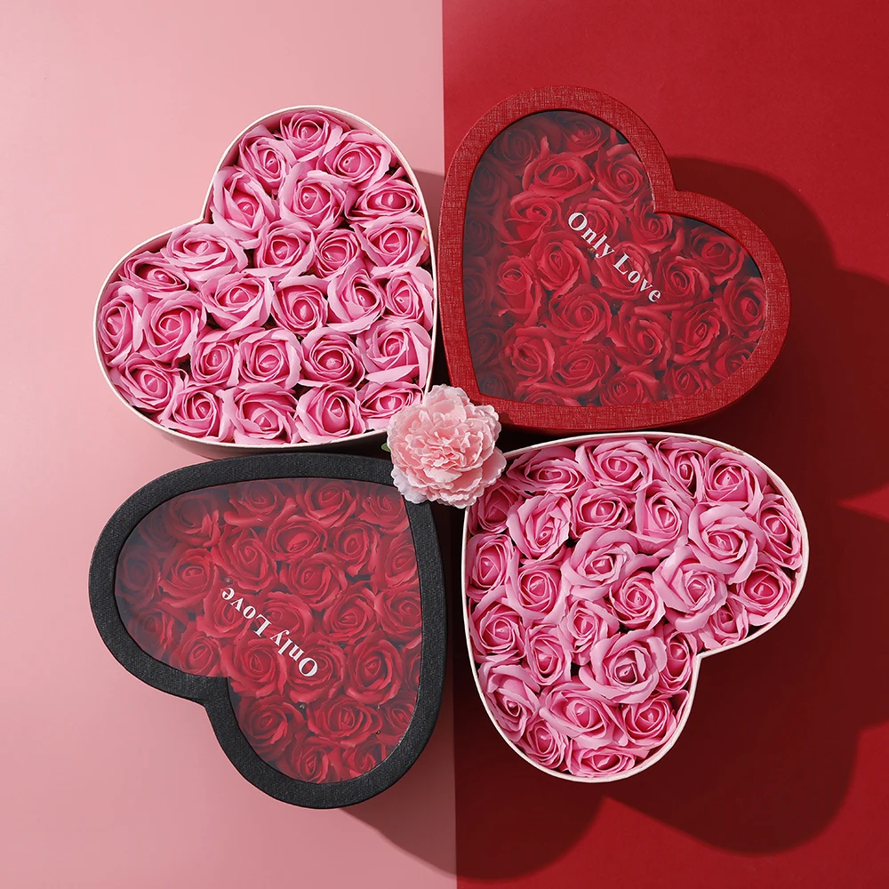 

Creative Rose Soap Flower Gift Box Heart Flower Bucket Eternal Rose Flower Gift Box Valentine's Day Gift for Girlfriend Wife