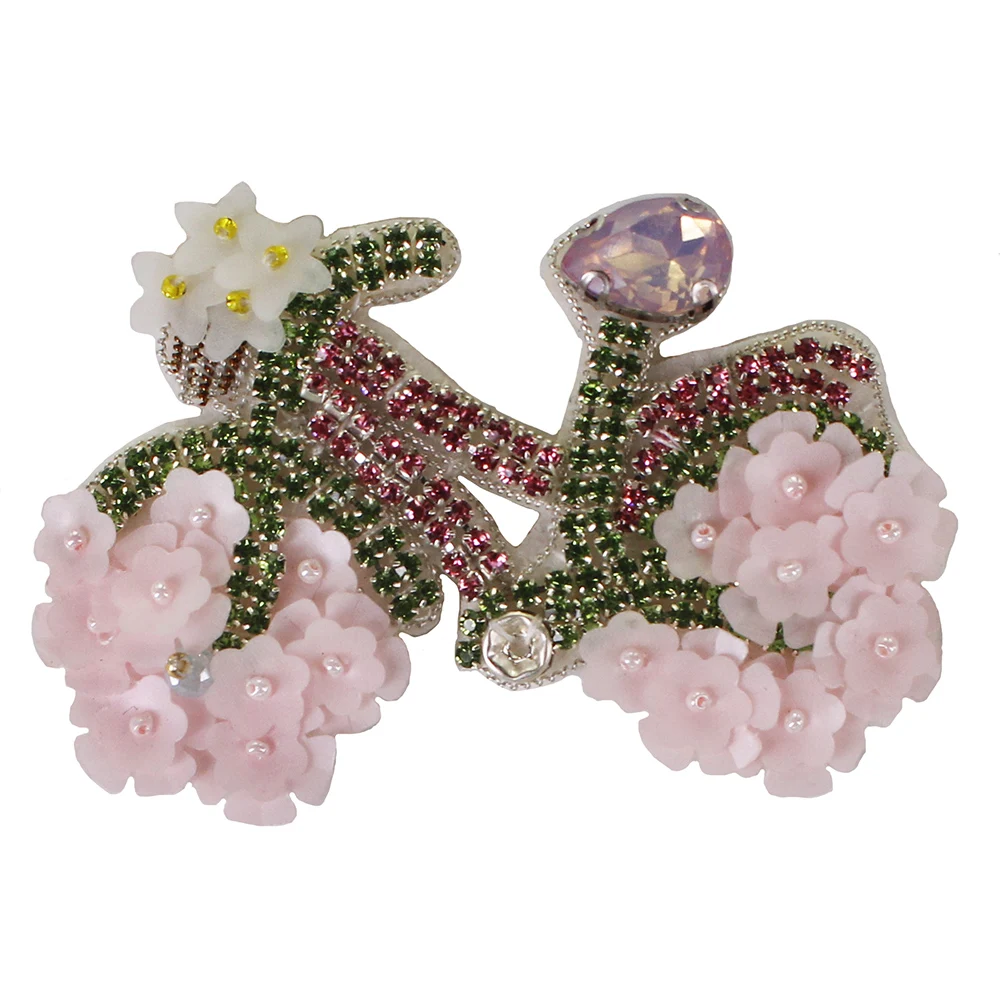 Розовые велосипедные нашивки ручной работы с бисером вышитый цветами значок