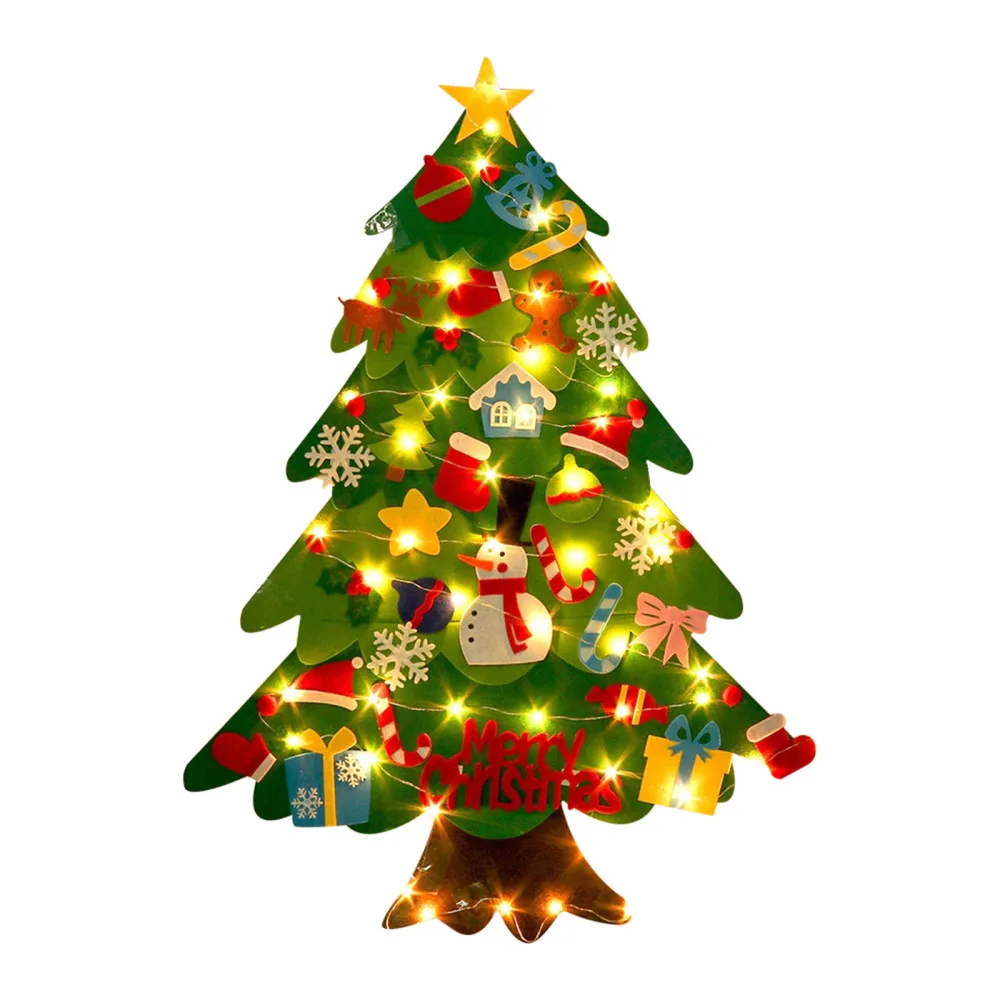 

2020 DIY Felt Christmas Tree New Year's Door Wall Hanging Ornaments Artificial Tree LED Christmas Decoration for Home Party