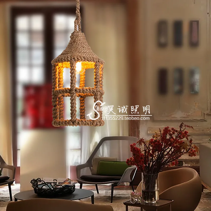 Кантри люстра из пеньковой веревки Лофт в стиле ретро дизайнерские гость