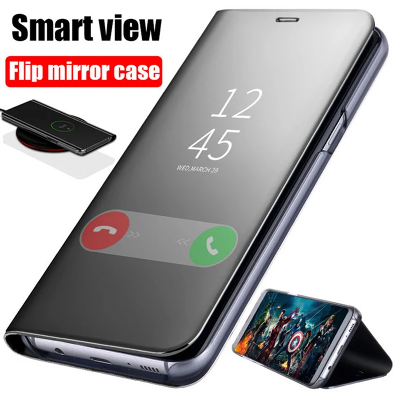 

Smart Mirror Leather Flip Stand Phone Case For OPPO Realme X7 7 Pro A53 A72 A52 A92 2020 Y50 Y30 Reno 4 Pro 4G 5G Magnet Cover