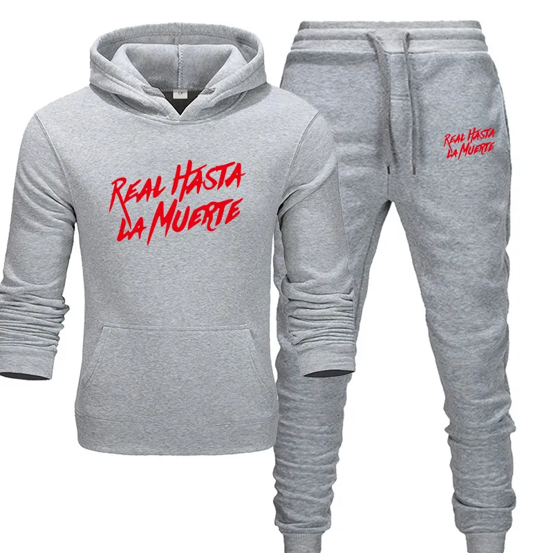 light grey Комплект из двух предметов, модные толстовки с капюшоном, мужской спортивный костюм, толстовка с капюшоном, осенняя мужская брендовая одежда, толстовки+ штаны, комплекты - Цвет: light grey
