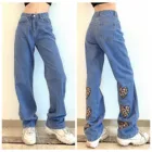 Женские джинсы с широкими штанинами, повседневные свободные брюки из денима с завышенной талией, в форме сердца, с леопардовым принтом, универсальные, 2021