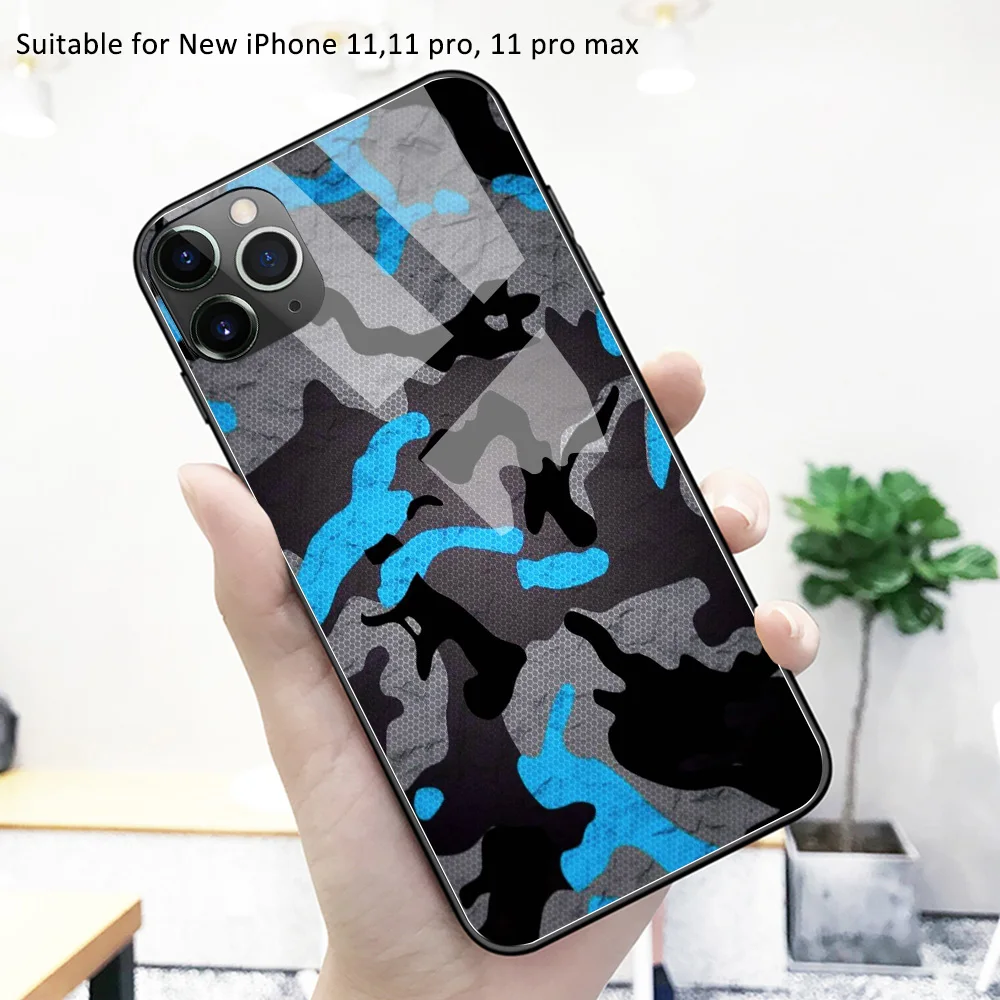 Чехол для iPhone 12 pro стеклянная задняя крышка камуфляжный чехол iphone 11 max pro|Бамперы| |