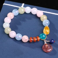 original design natural morganite bracelets for women girlscandy color safe buttons strawberry crystal pendant jewelry
