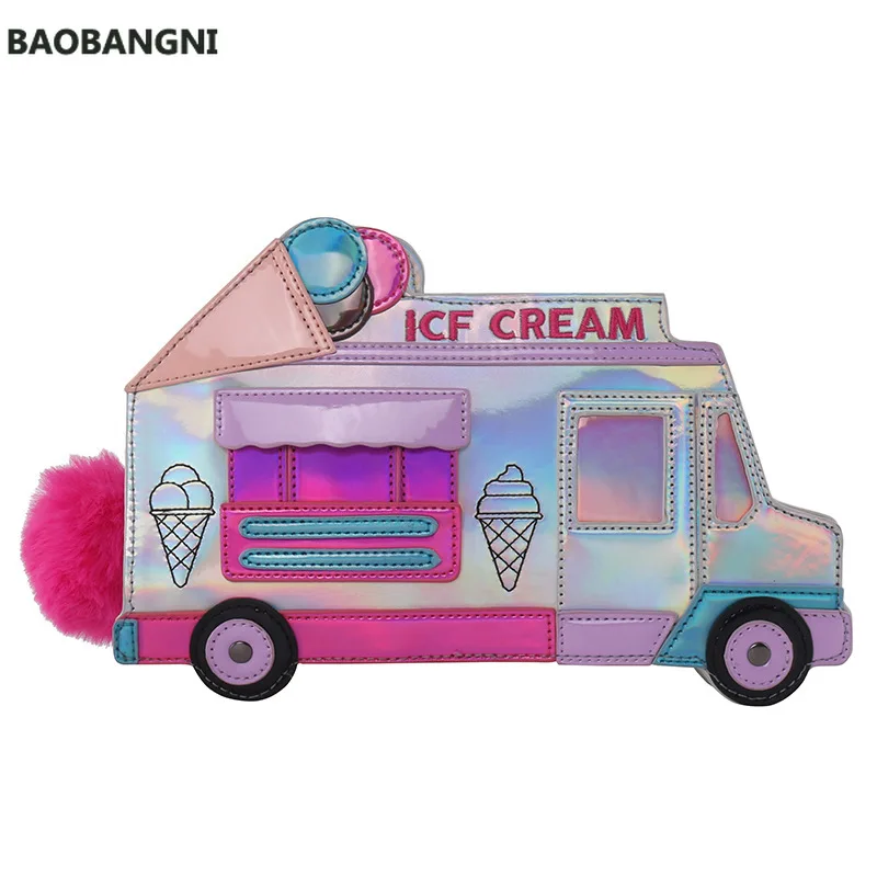 

Ice Cream Car Messenger Bag Funny Personality Dazzling Color Laser Shoulder Bag Women Funny Messenger Bag Crossbody Chain Bag