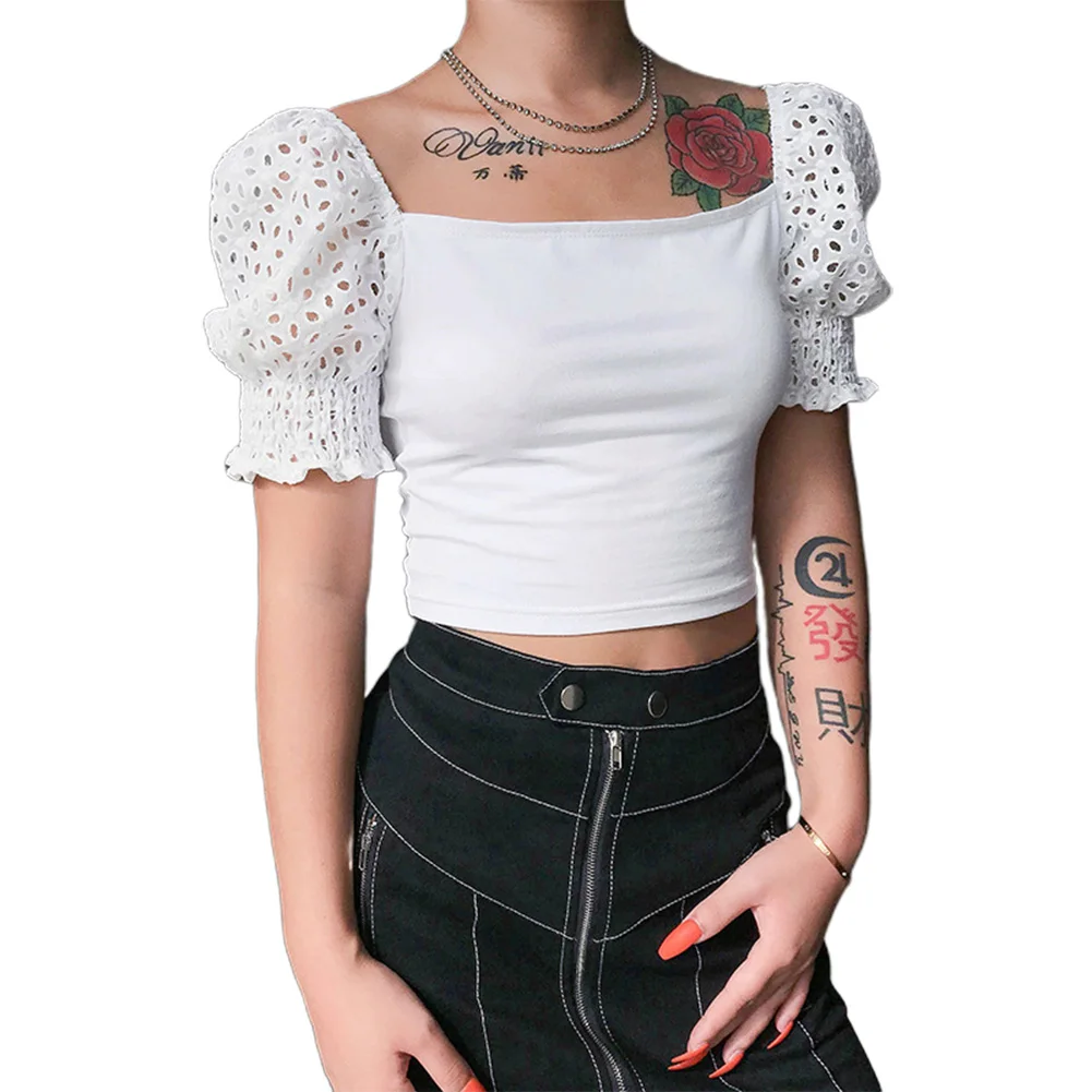 Модная женская Сетчатая футболка с коротким рукавом элегантный белый летний