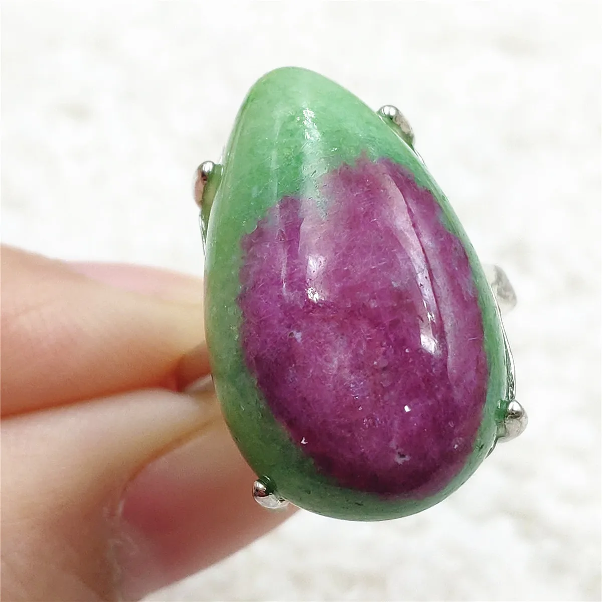 

Natural Ruby Zoisite Red Green Adjustable Ring Gemstone 24x15mm Ruby Rare 925 Sterling Silver Water Drop Big Size Ring AAAAAA