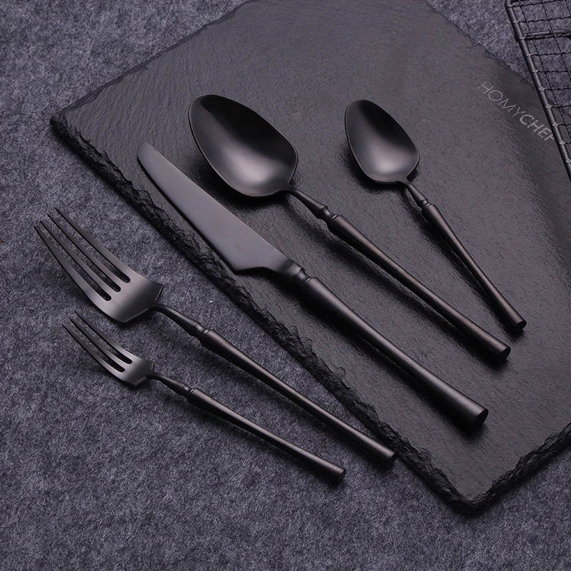 

Black Cutlery Set Stainless Steel Tableware 5 Pcs Dishwasher Safe Dinnerware Fork Knife Spoon for Wedding Flatware Dropshipping