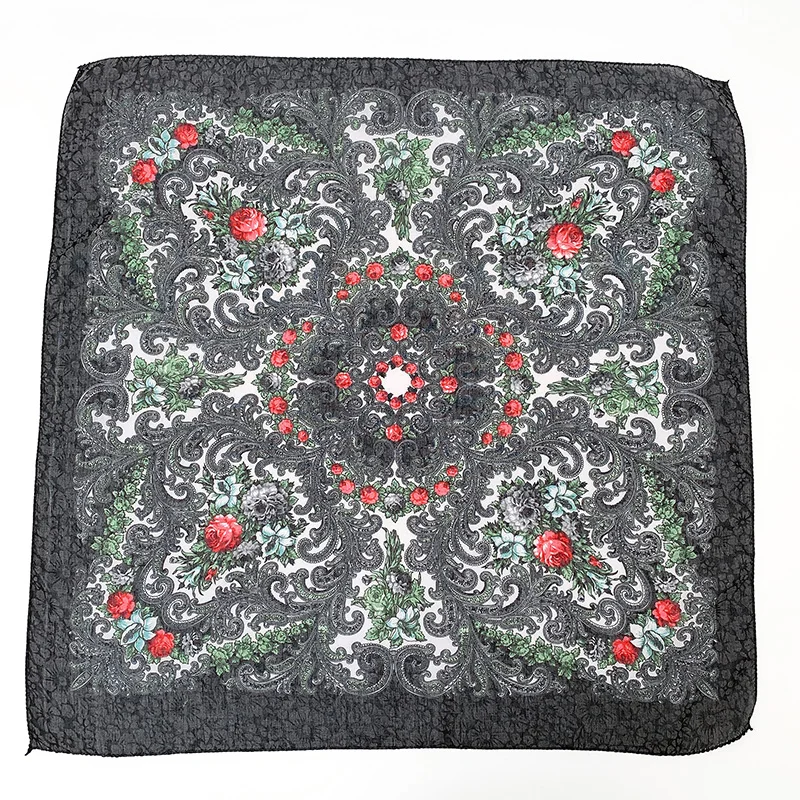 TJ05 black Модный женский шарф с цветочным принтом, роскошный брендовый головной убор на весну и осень, хиджаб, Женский русский хлопковый платок - Цвет: TJ05 black