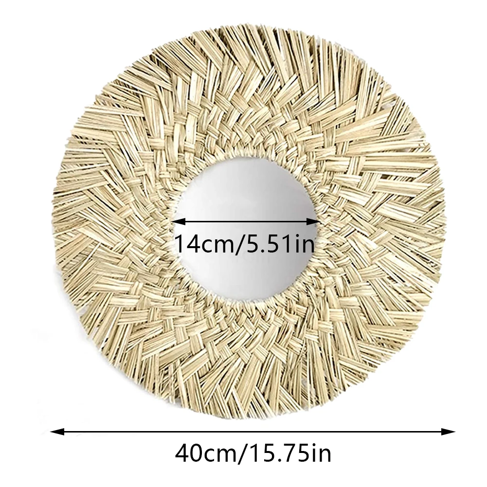 

Grass Wall-Mounted Mirrors Hand-Woven Nordic Style Round Decorative Hanging Mirror Nordic Style Wall Grass Wall-Mounted Mirror