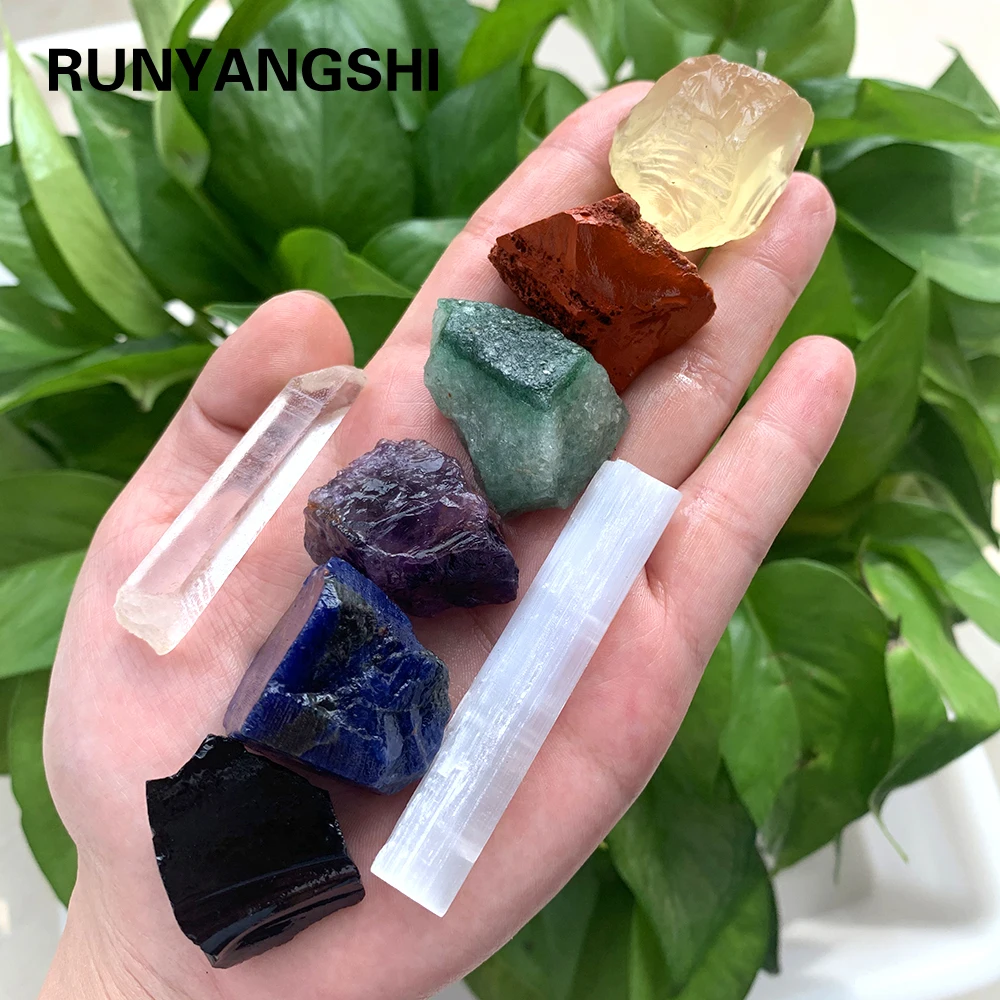 

Runyangshi 1set Natural crystal stone seven chakras large grain unpolished collection gift DIY ore standard combination