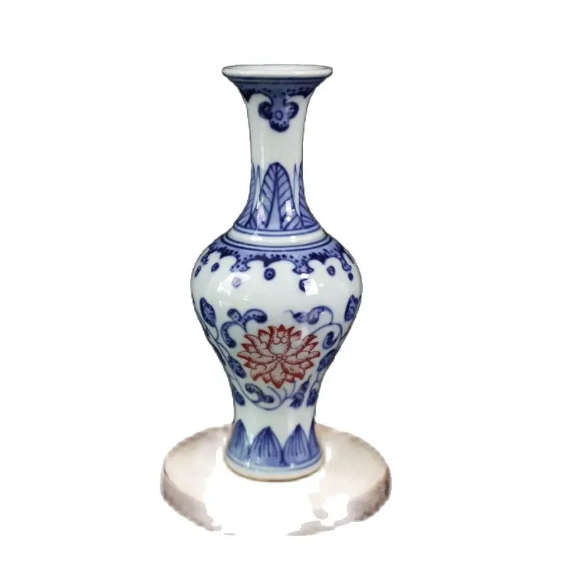 

Chinese Old Porcelain Blue And White Underglaze Red Lotus Flower Vase